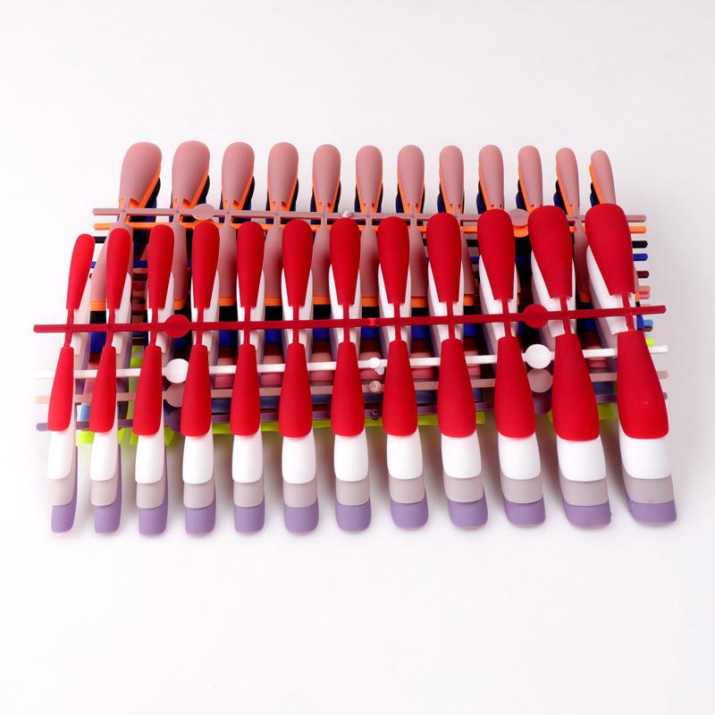 24pcs/set DIY Quick Nails Lengthened Ballet Matte T-shaped False Nails Multi-color Strips Finished Wear Manicure