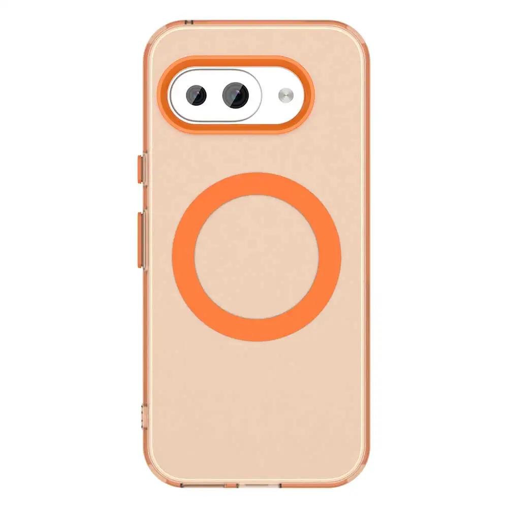 For Google Pixel 9A Magsafe Candy Color Translucent Case For Google Pixel 9A Magnetic Wireless Charging Matte Shockproof Cover For Google Pixel 9A оранжевый