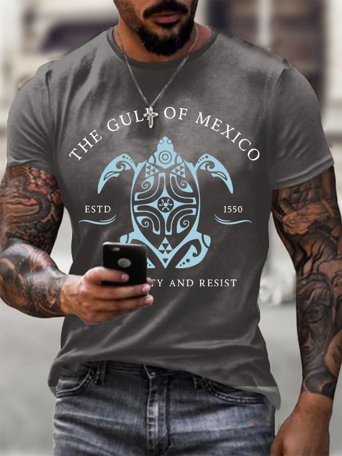 Mens Gulf Of Mexico Print T Shirt Summer Holiday Short Sleeve TShirts Casual Tops Tees New