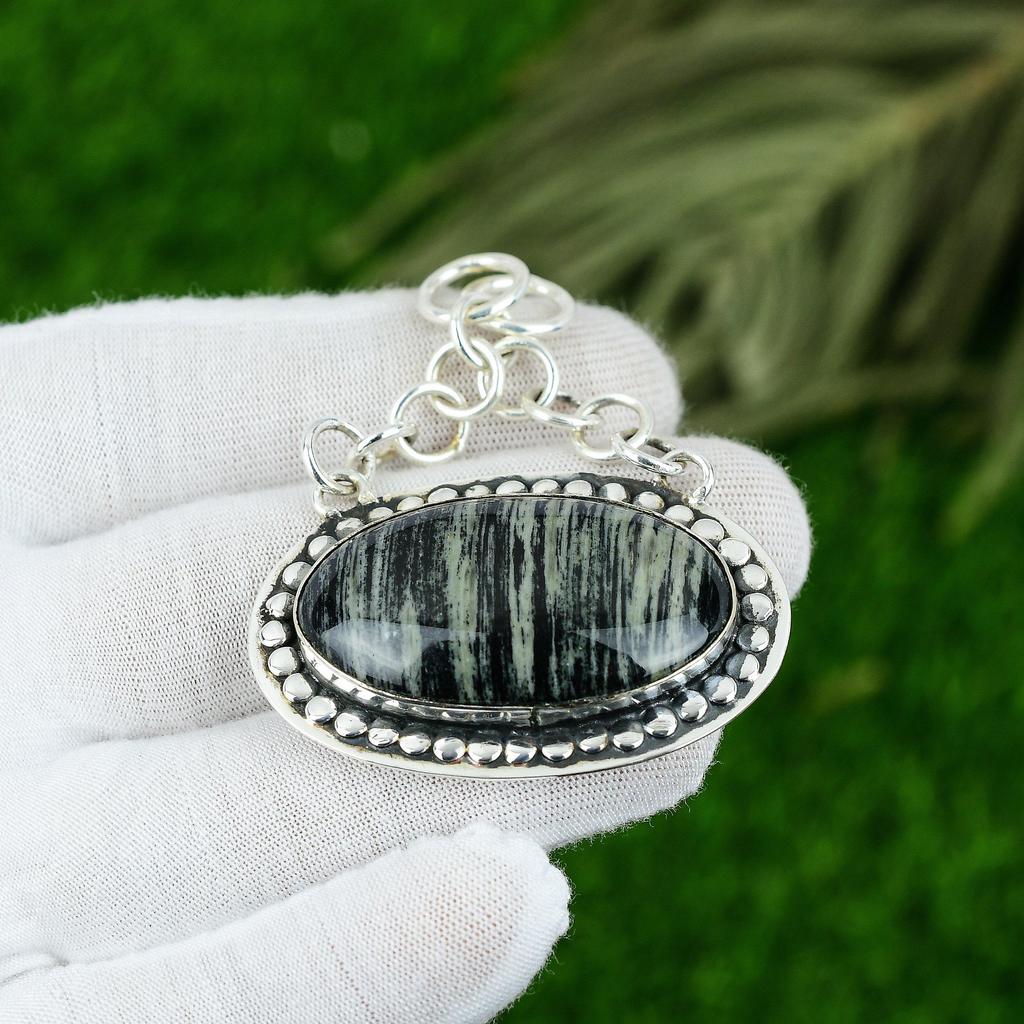 Gift For Her 925 Sterling Silver Natural Silver Leaf Jasper Gemstone Pendant