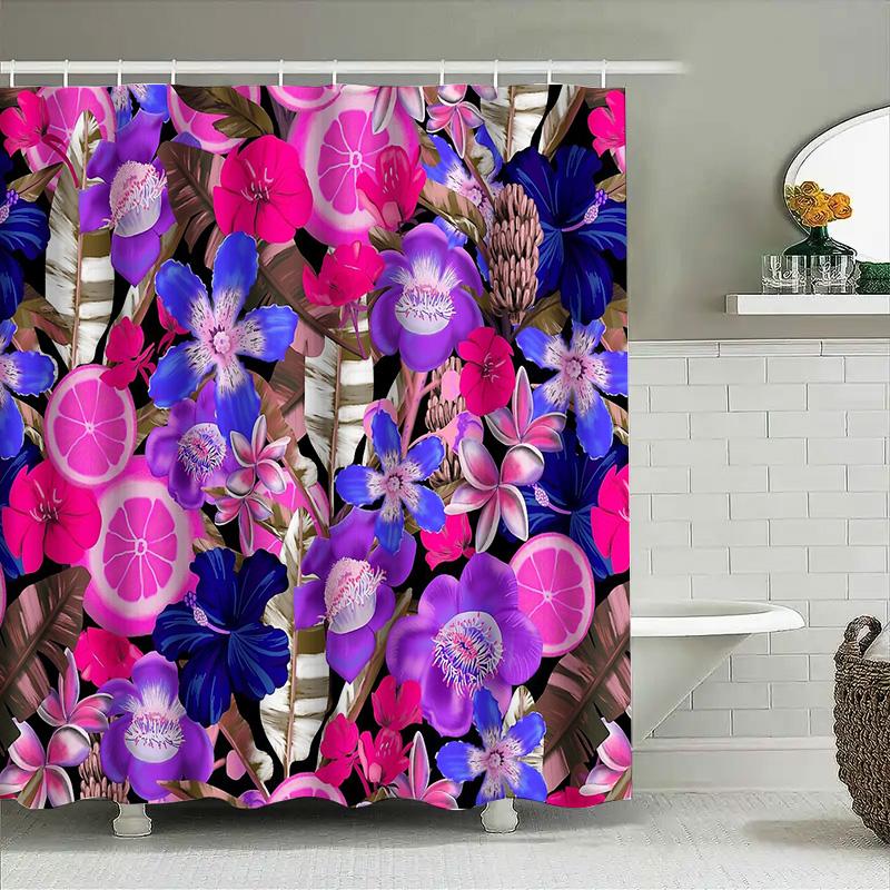 Floral Bathroom Curtain Botanical Shower Curtain Tropical Flowers Nature Decor Modern Farmhouse Home Decor Artistic Pattern Wall