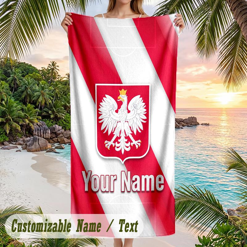 Beach Towel Poland Print Custom Name Text Soft Towel for Swimming Pool