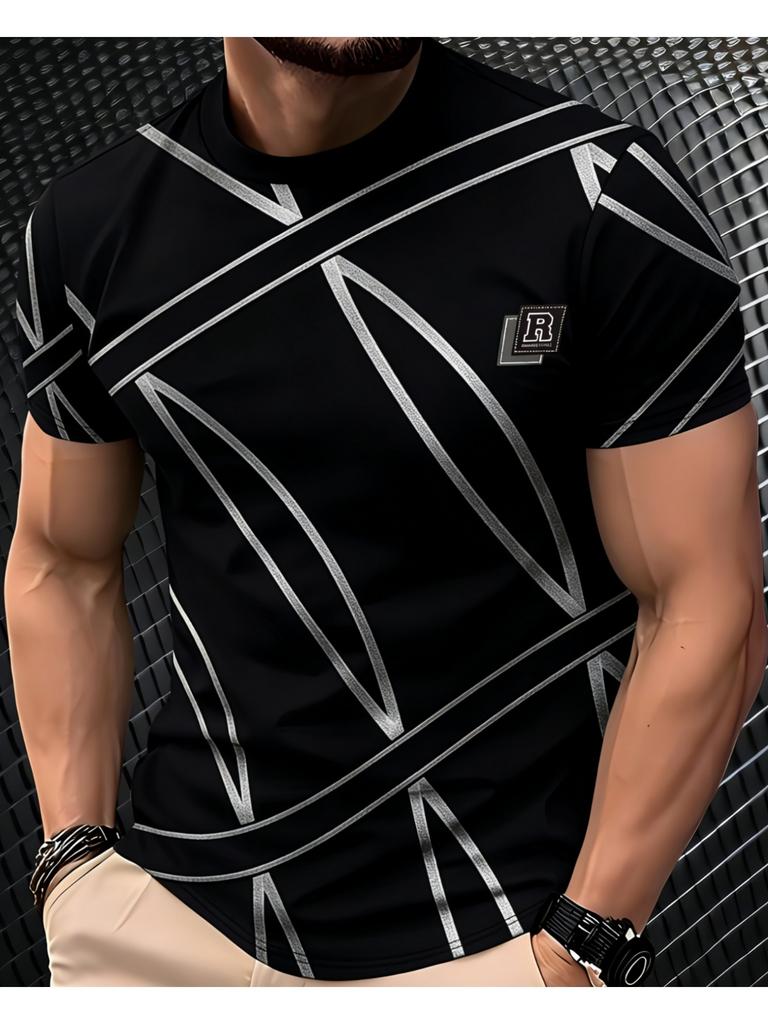 Men's T Shirt Breathable 3D Digital Print Striped T-Shirt - Short Sleeve Round Neck Summer Casual Comfortable Stretch Fit