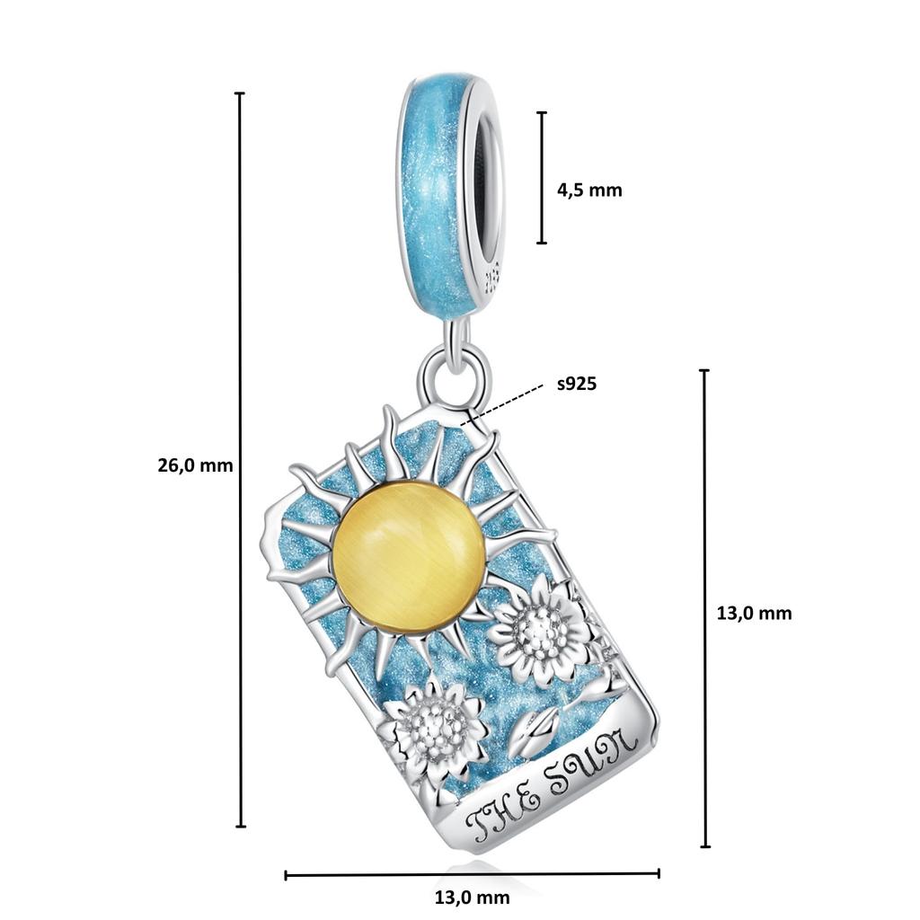 Sun Tarot Card Charm 925 Silver Bracelet Pendant