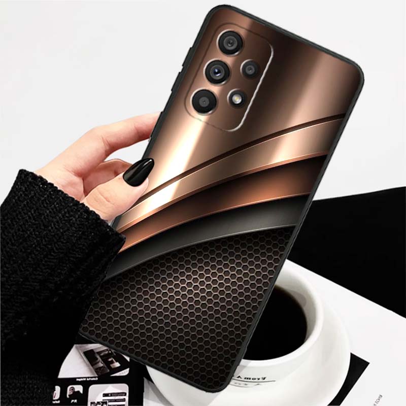 Artistic metal style pattern Phone Case For Samsung A73 A72 A71 A55 A54 A53 A52 A51 A13 A22 A16 A15 A12 A14 A26 A07 5G Black