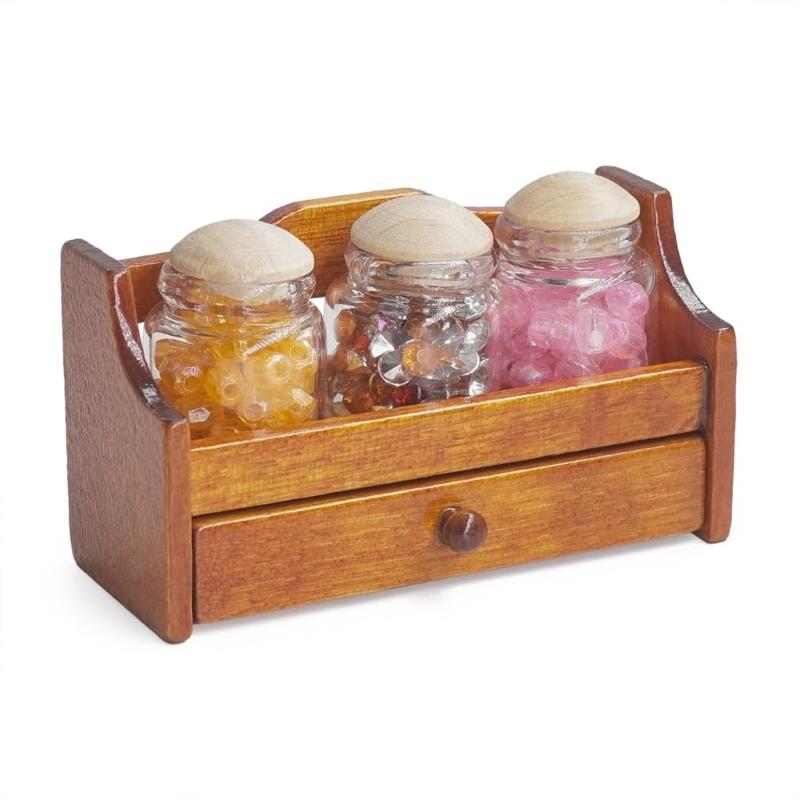 Vintage Style Wooden Spice Jar Rack Dollhouses Furniture 1/12 Scale Miniature Model Design
