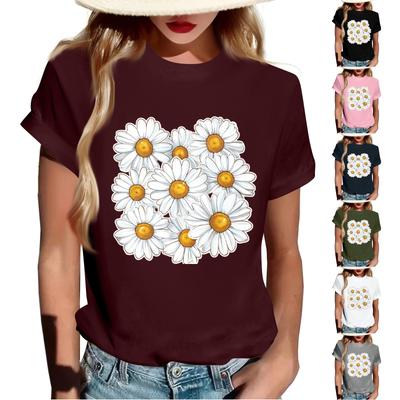 Moda para Mujer Casual Estampado Manga Corta Cuello Redondo Pulóver Tops