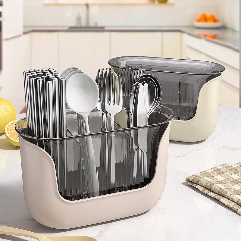 Luxury Kitchen Countertop Organizer: Multifunctional Punch-Free Chopsticks, Cutlery & Spoons Storage Box