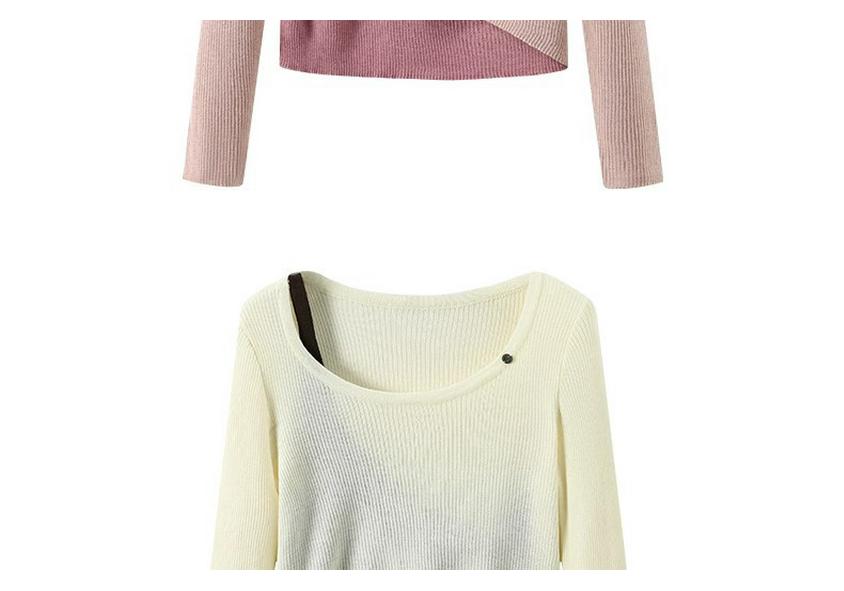 2026 Spring Women's Asymmetrical Patchwork Ribbed Knit Sweater - Slimming Two-Piece Look