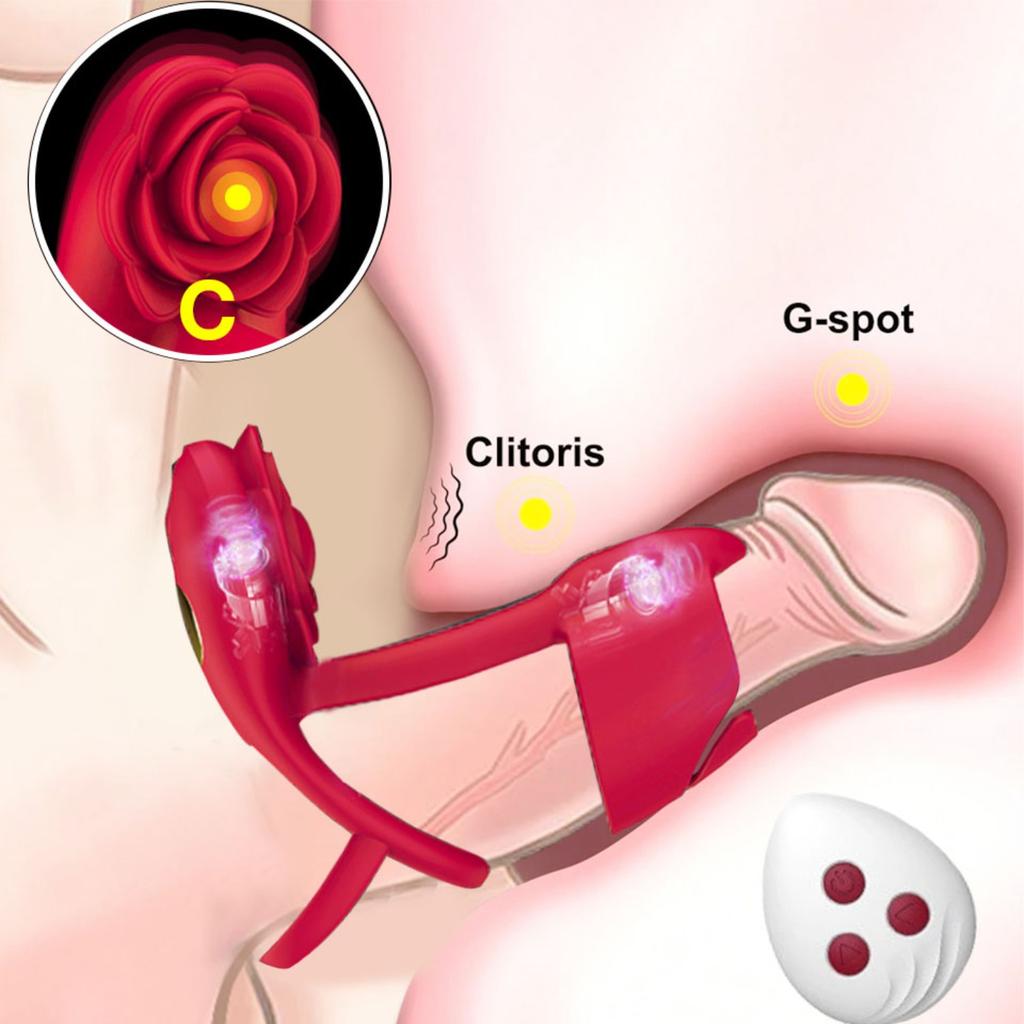 Vibrating Penis Ring Couples Sex Toys, 3 In 1 Silicone Penis Ring with Rose Clitoral Vibrator Couples Sex Toys, 10 Vibrating Male Sex  Oys, Adult Toys