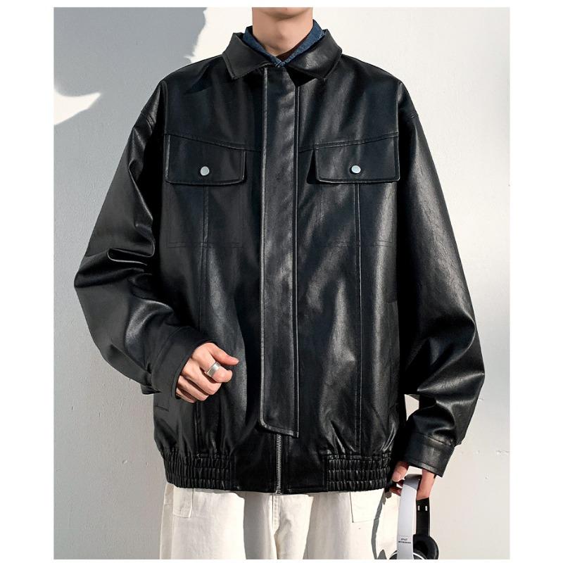 

Кожаное мужское весенне-осеннее новое повседневное свободное мужское верхнее пальто из искусственной кожи с лацканами, однотонное пальто XXXL