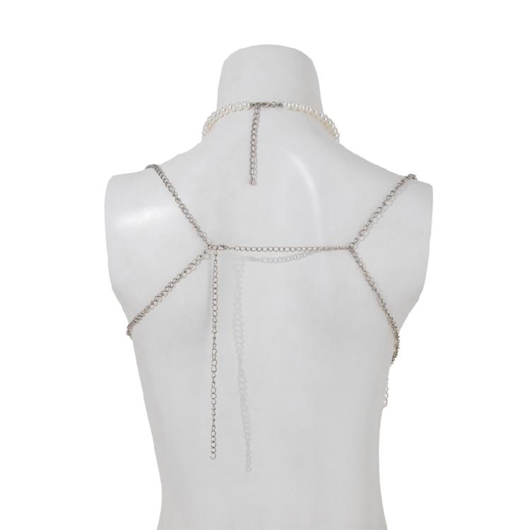 Multipurpose Pearls Embellished Body Chain Bra Beachwear Jewelry Accessory for Fashionable Women Ladies Daily Use