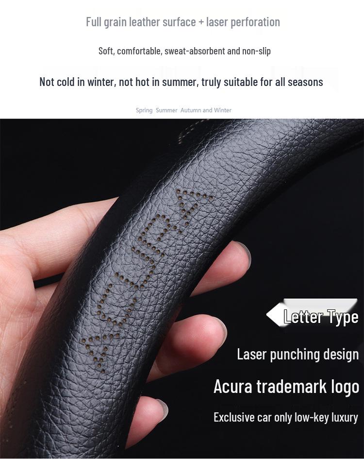 Genuine Leather Steering Wheel Cover for Acura RDX, CDX, MDX, TLX, LZDX - All Seasons