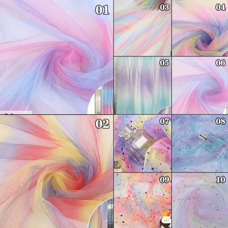 2/4/6 Yard Colorful Gradient Rainbow Mesh Fabric Rainbow Tulle Fabric For Diy Tutu Skirt Princess Dress Wedding Party Decor