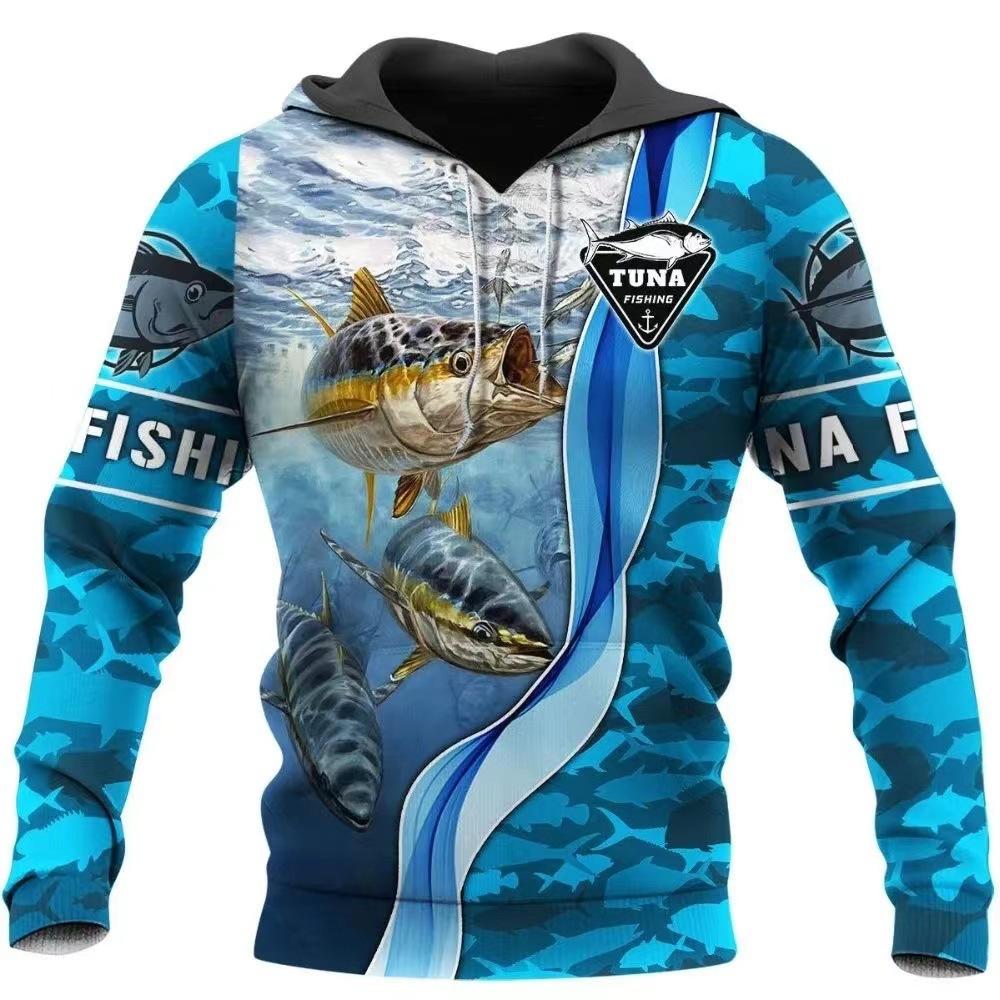 Sweat à capuche unisexe avec impression numérique 3D Motif pêcheur Luya pull de sport d'extérieur
