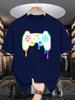 Unisex Crew Neck Tee Colorful Dripping Game Controller Graphic Print Soft Cotton Loose Breathable Short Sleeve Summer Casual Tops
