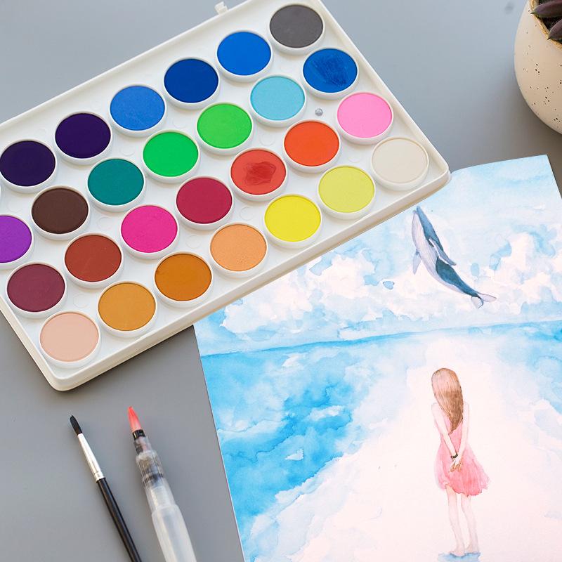 Xiongshi 36-Color Children's Solid Watercolor Paint Set with Compact Transparent Case