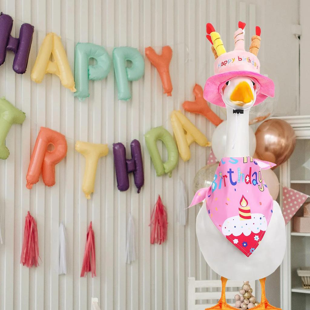 Cake Hat And Bandana Ensemble for 17-23 Inch Plastic Goose And Duck Decorations Lightweight Hat with Adjustable Bandana
