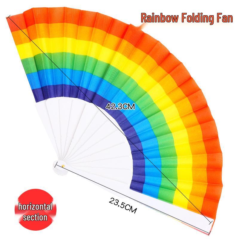 

Kids 7-Inch Rainbow Folding Fan: Six-Color Cloth Dance Prop for Kindergarten
