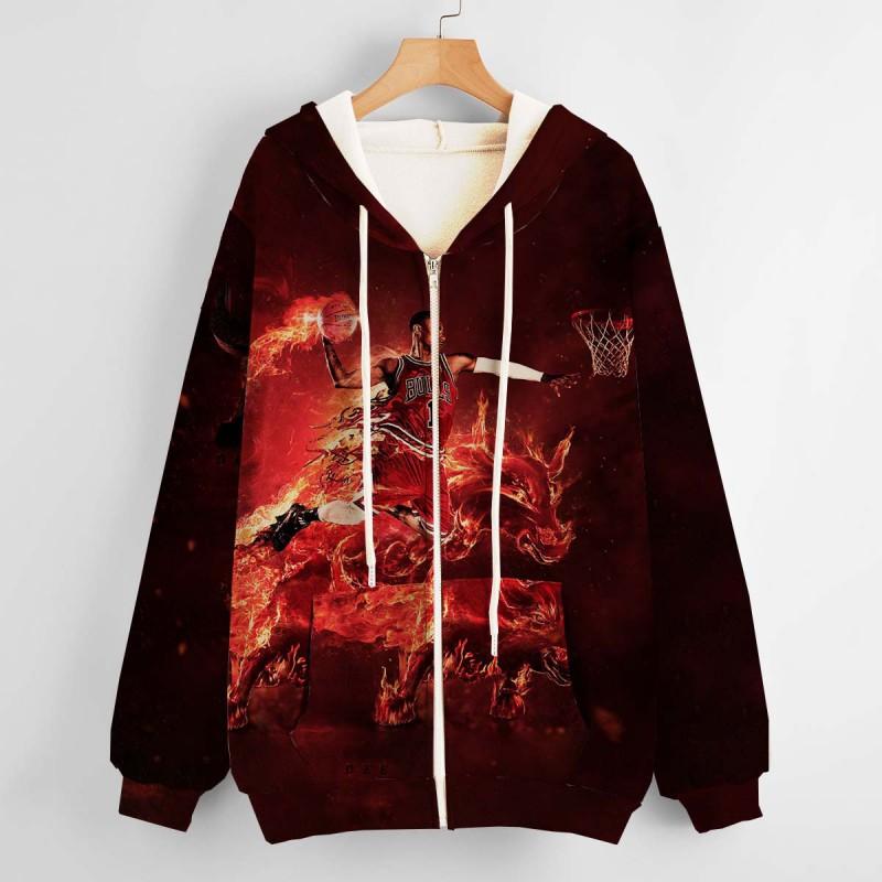 Unisex Anime Basketball 3D Printed Hooded Zip-Up Sweatshirt Loose Fit Teens Adults Wear
