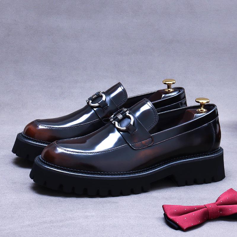 British Style Leather Shoes Men's Loafer Business Dress Large Size Leather Cowhide One Pedal