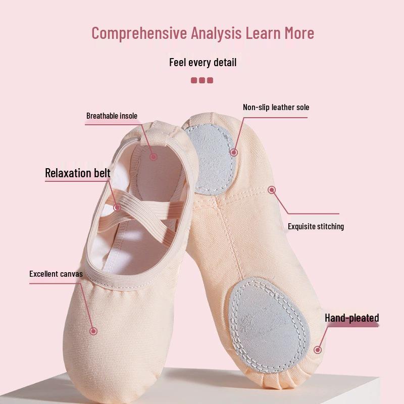 Mädchen-Ballettschuhe ohne Schnürung mit weicher Sohle für das chinesische Tanztraining