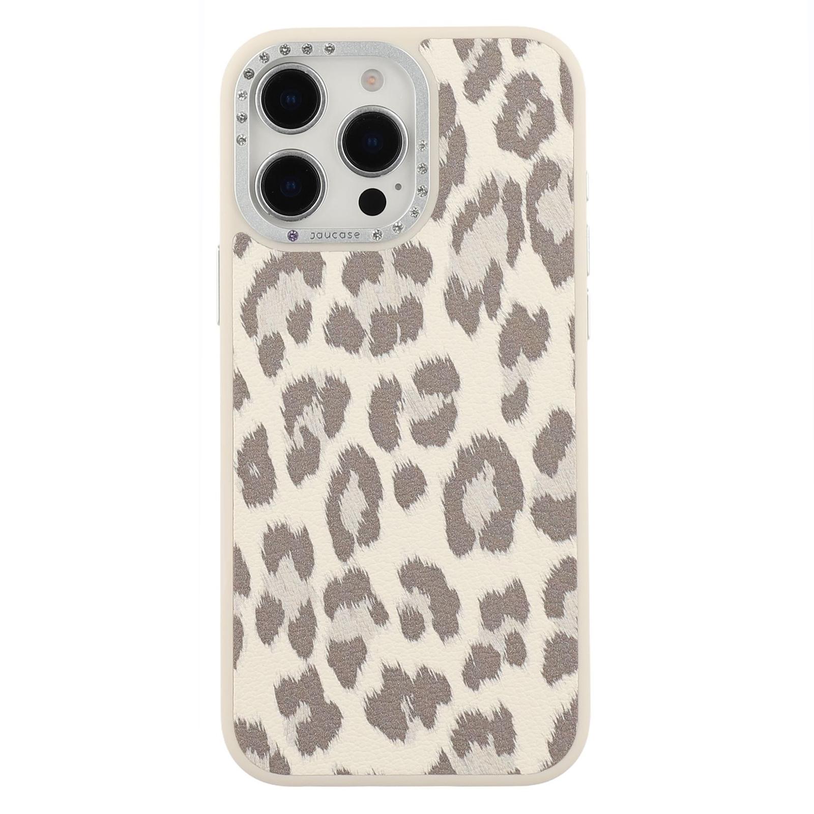 

JAUCASE For iPhone 15 Pro Magnetic Case Leopard Print PU+TPU+PC Phone Back Cover White