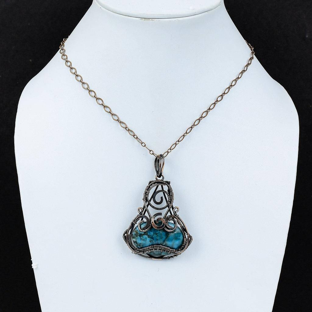 Neon Apatite Pendant Copper Wire Wrapped Pendant Designer Pendant Neon Apatite Jewelry Gemstone Pendant Handmade Copper Jewelry Wedding Gift