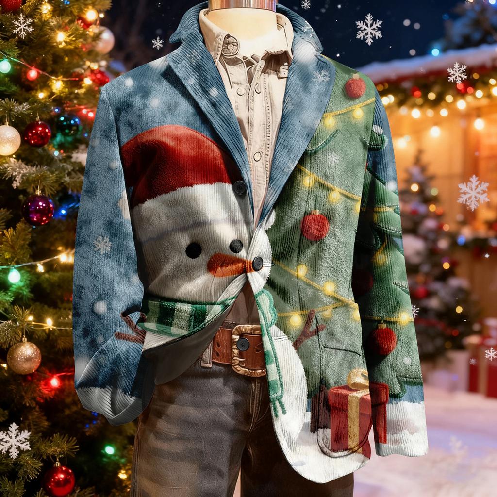 Herren Hässlicher Weihnachten Kord Warmtaschen Anzugjacke Strickjacke Herren Freizeitanzug