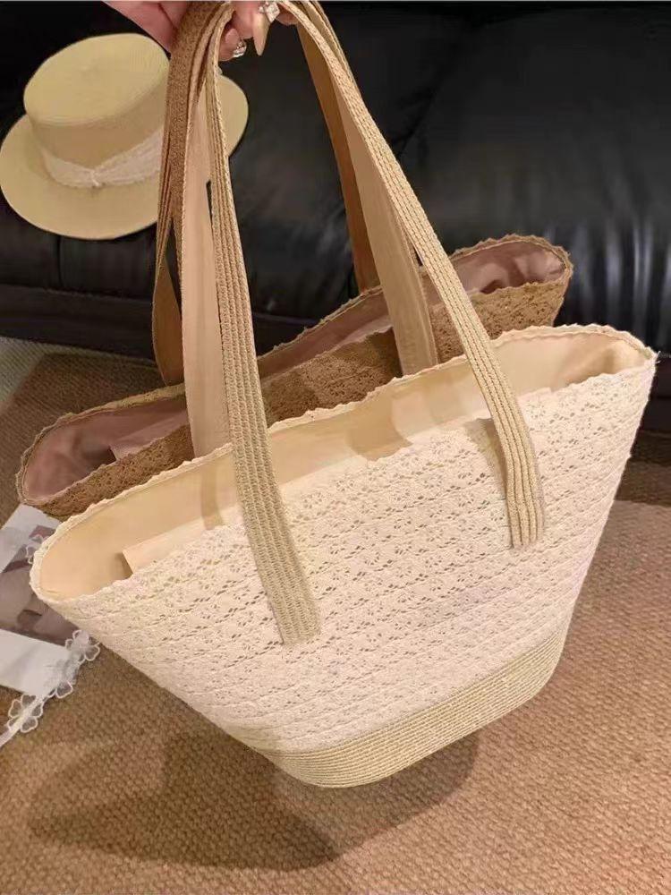 Women's Bag Ins New Simple and Fashionable Straw Bag Large Capacity Underarm Shoulder Hollow Woven Beach Bag Women