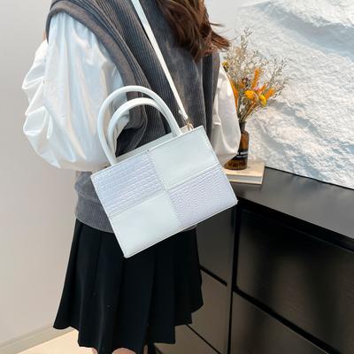 225 New Crocodile Pattern Solid Color Splicing Retro Casual Fashion Women's Shoulder Crossbody Tote Handbag