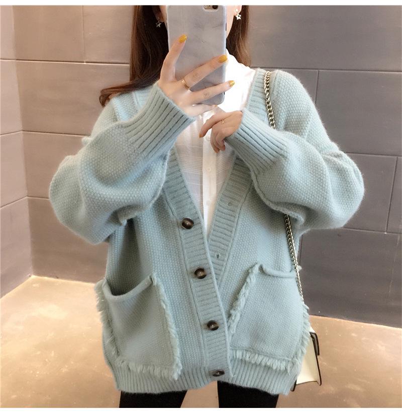 Women's Korean-Style Long Sleeve Loose Knit Cardigan - Autumn/Winter Versatile Sweater