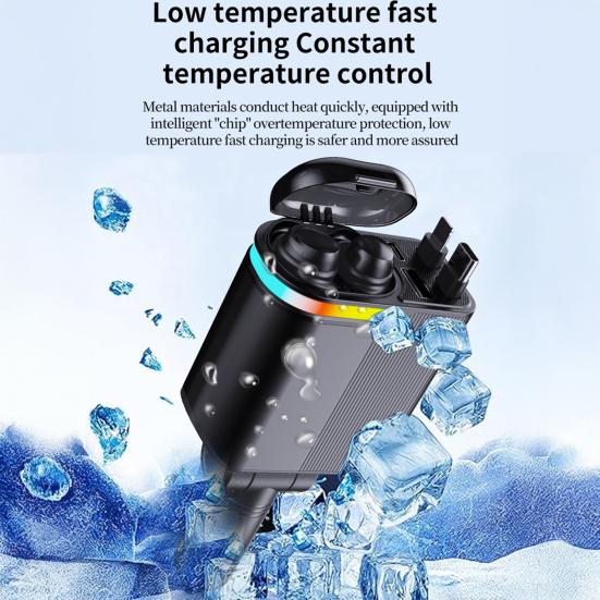 Car Charger with Free Adjustment Bluetooth-compatible 5.0 Headphones PD3.0 Fast Charging 4-Port USB Type-C Charger