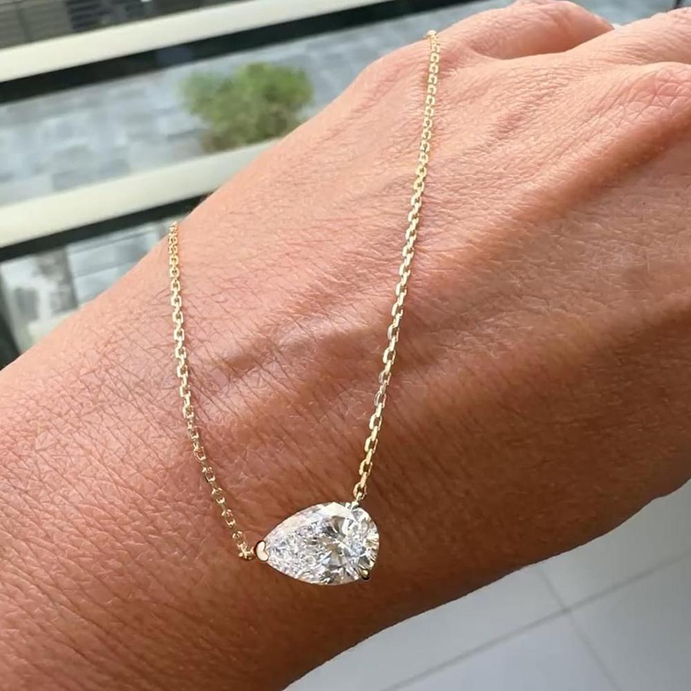 1/3carat Waterdrop Solitaire Moissanite Pendant Necklace with 925 Silver Pear Cut Diamond Neckchain Woman