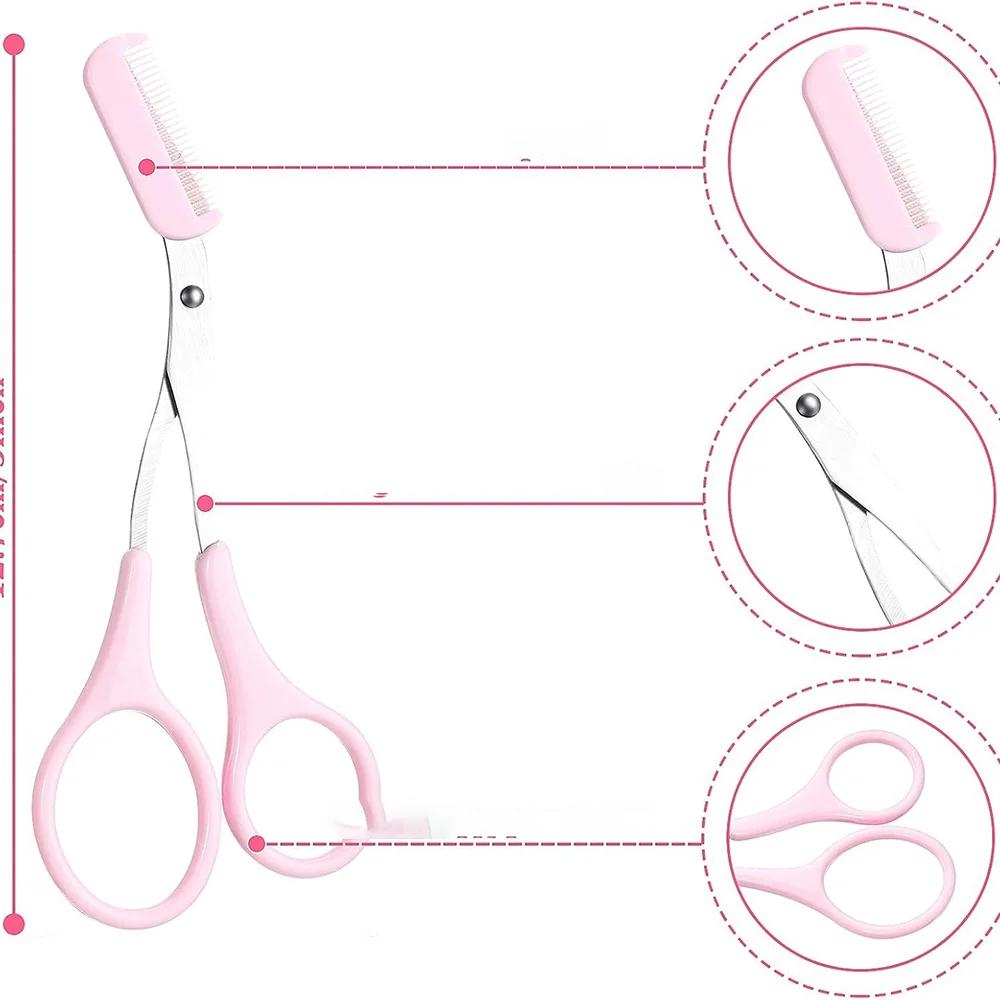 1Pc 3 Colors Stainless Steel Eyebrow Trimmer Scissors with Comb Professional Eyebrow Trimmer Scraper Face Care Tool for Beginner