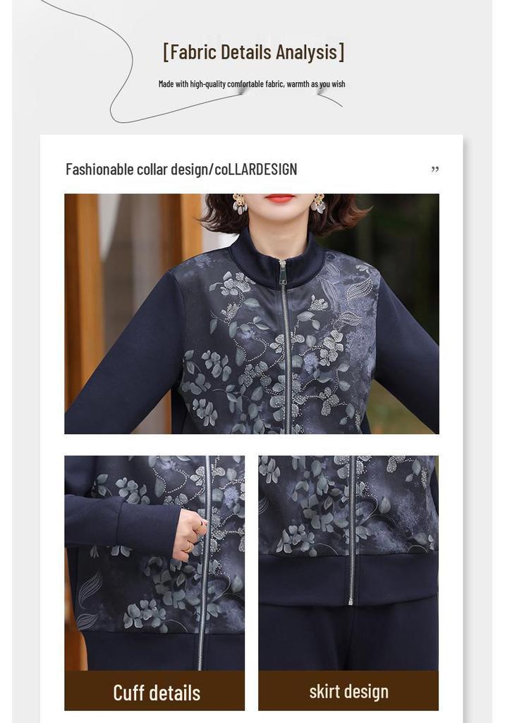 Women's Casual Spring Jacket - Mid-aged & Elderly, Long-Sleeved Printed Sportswear Suit