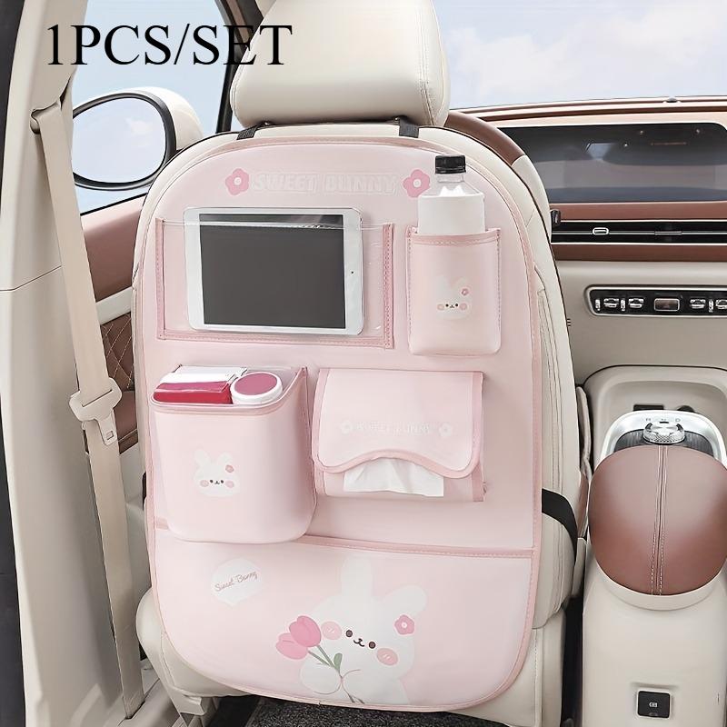 

1pcs PU Leather Car Seat Back Organizer with Cute Cartoon Pattern, Multifunctional Car Trash Can Anti-Kick Mat for Car Interior