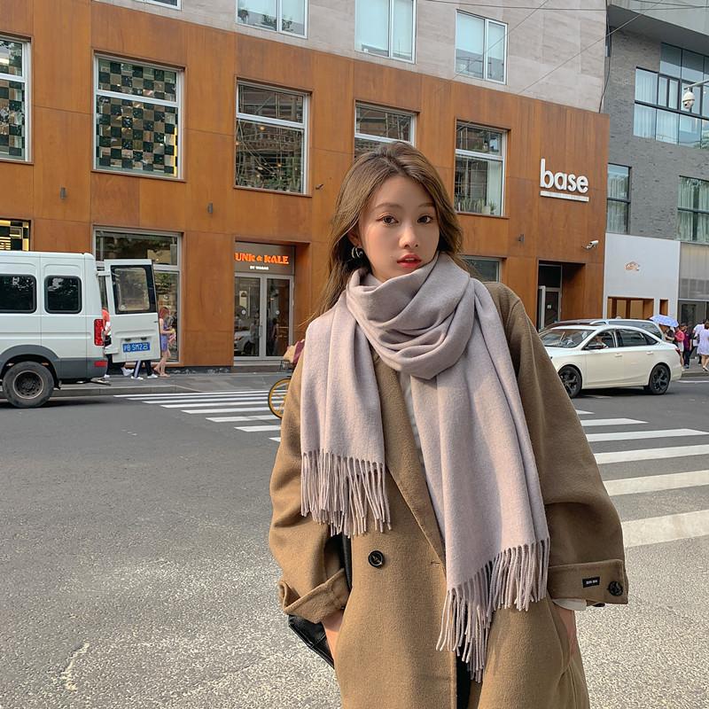 Cashmere Wool Scarf - Thick, Solid Color, Unisex, Versatile, Korean Style for Autumn/Winter.