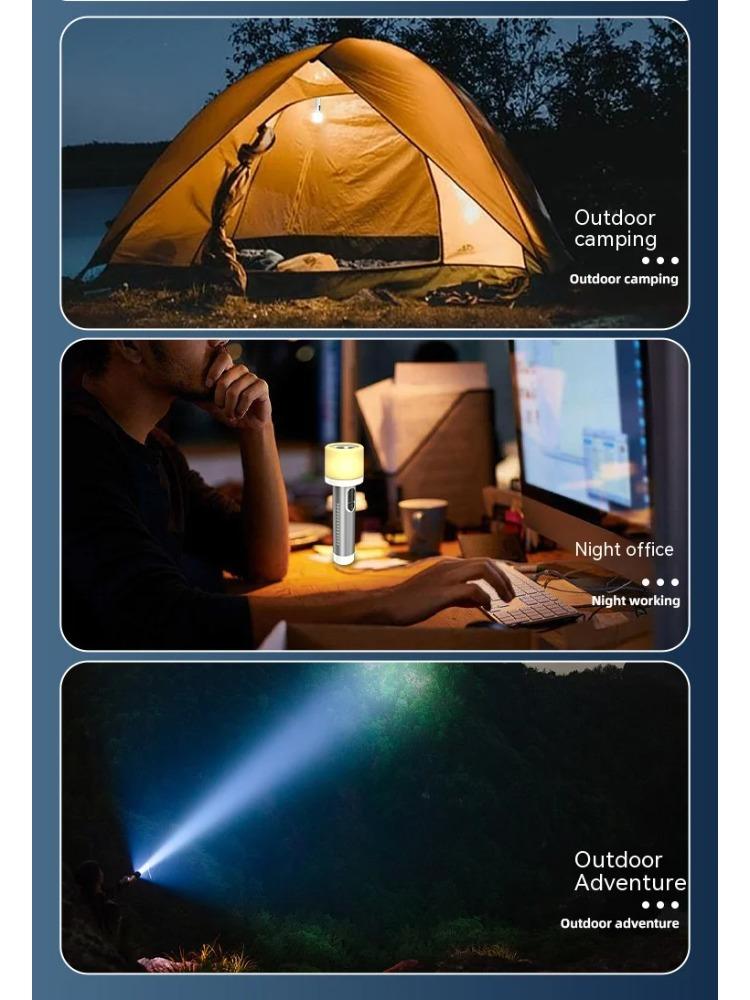 LED Double Light Flashlight Rechargeable Handheld Torch 5 Lighting Modes Outdoor Home Emergency Warning Camping Tool Lights