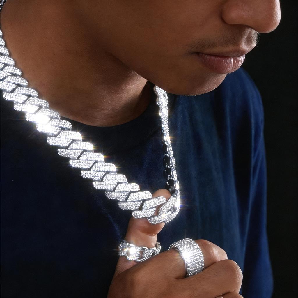 1pc Hip-Hop Fashion Ice Crystal 15Mm Necklace, Suitable For Men And Women, Fashionable And Suitable For Men As Gifts