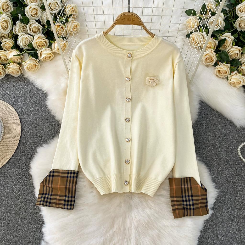 Autumn Winter Women Casual Knitted Sweater Trouser Two Piece Set Full Sleeve 3D Flower Jacket Coat and Wide Leg Pant Suit