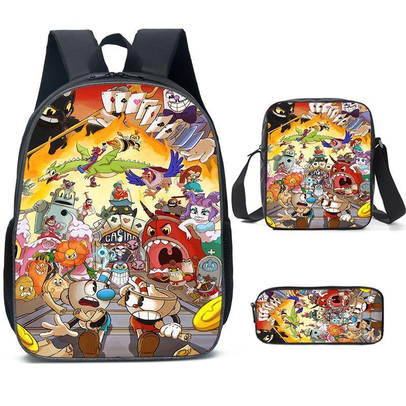 Zaino a Testa di Tazza Cuphead Zaino per Studente Cuphead Zaino Cartone Animato Borsa Pranzo Borsa a Tracolla Astuccio Scuola Elementare
