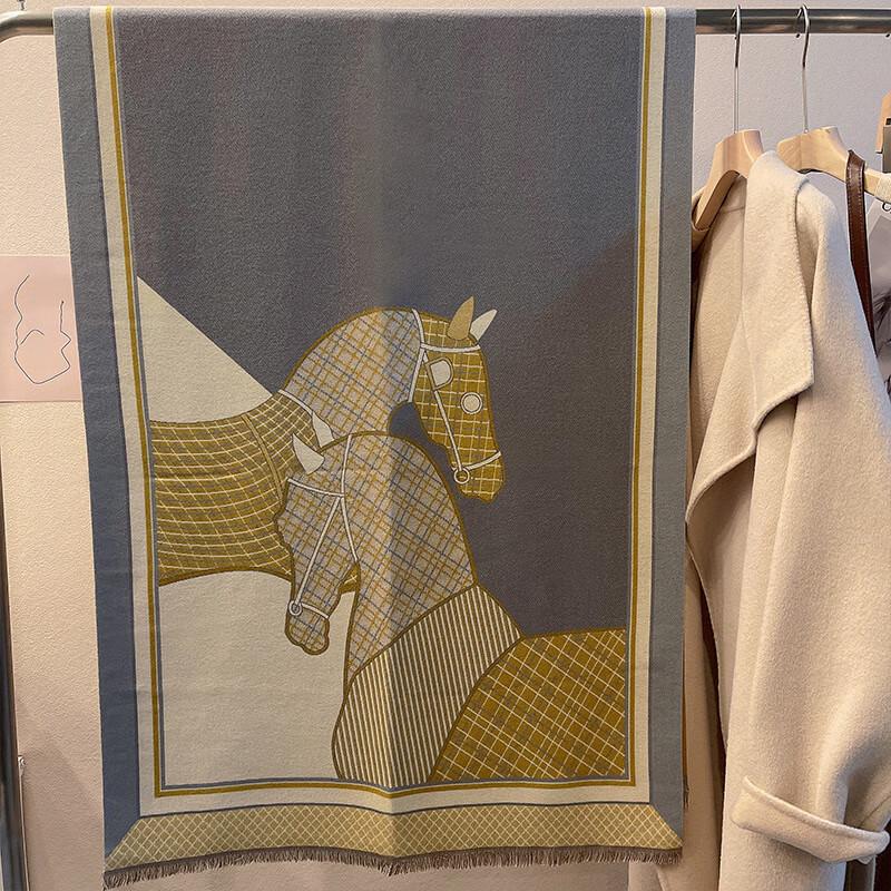 Elegant Horse Print Faux Cashmere Scarf and Shawl