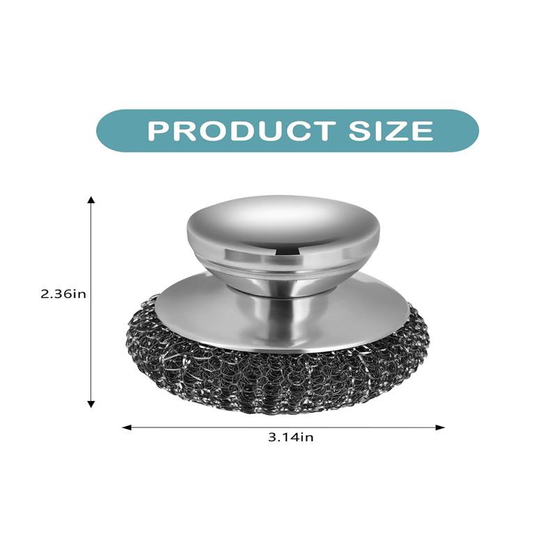 2Pcs Stainless Steel Scrubber with 2 Replacement Wire Pads Steel Wool Scrubber Pot Cleaning Brush Dishes Scrubber Cleaning Tool