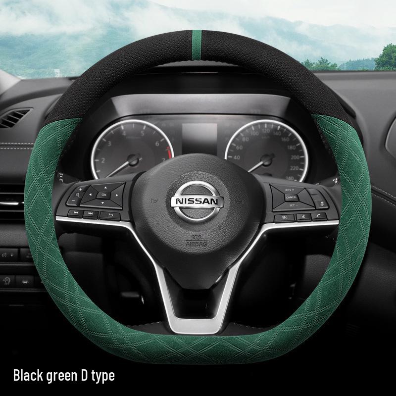 Suede Steering Wheel Cover for Nissan Sylphy, Teana, Qashqai, Sunny, Tiida, X-Trail, Livina (14th Gen).