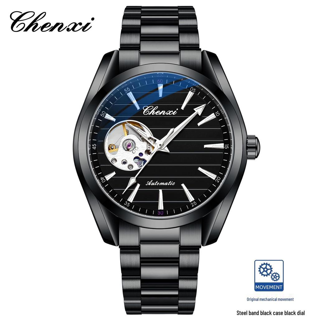CHENXI Men's Luminous Waterproof Skeleton Automatic Mechanical Watch with Steel Band