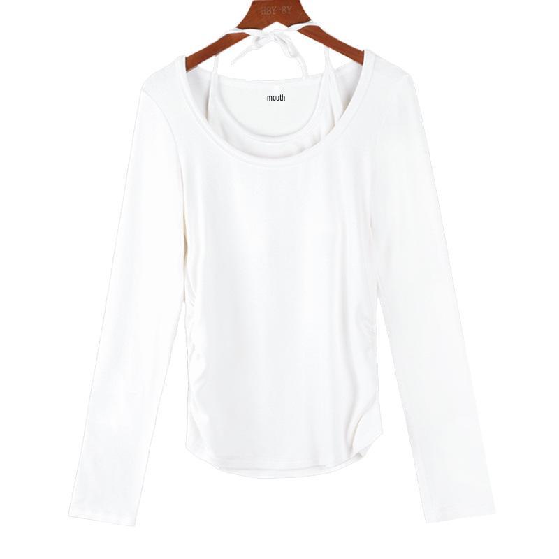 

2025 Autumn Women s Slimming Two-Piece Look Long Sleeve Turtleneck Shirt M белый