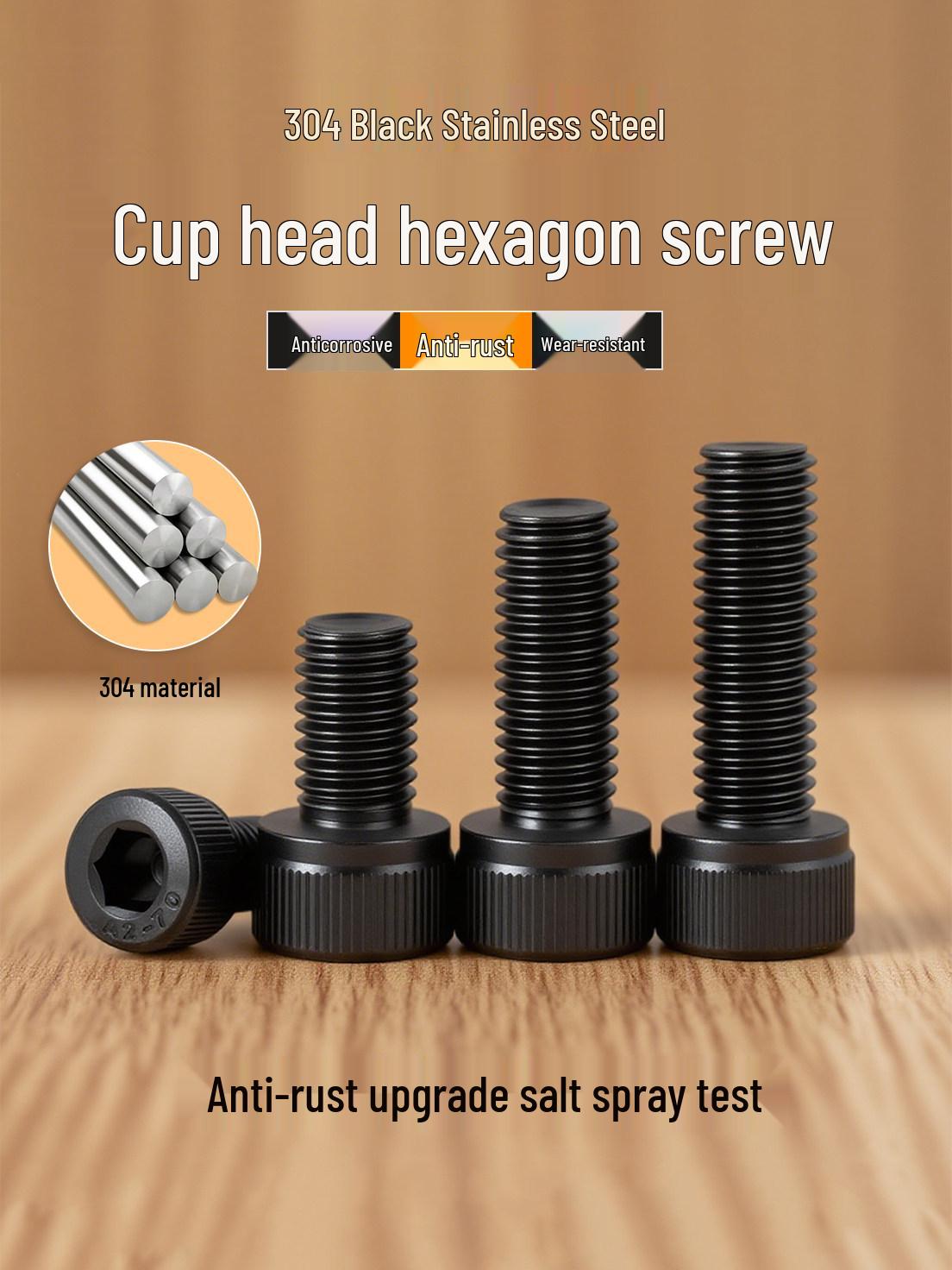 Black 304 Stainless Steel Hex Socket Cap Screws: M2-M12 M12*20 (1 pc)