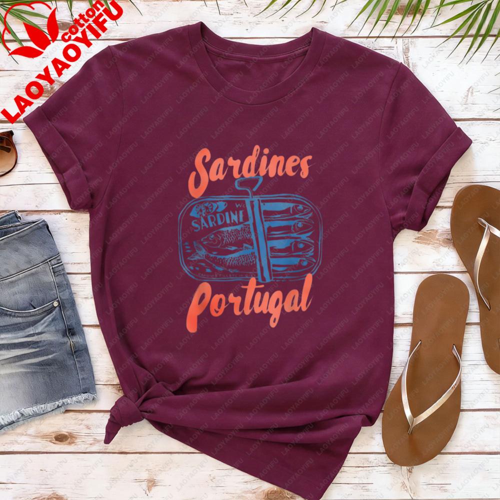 Sardines Portugal Vintage Style Printed Shirt Sardines Lover Gift Tshirt Portuguese Tourism Souvenir Clothing Unisex Unisex Tops