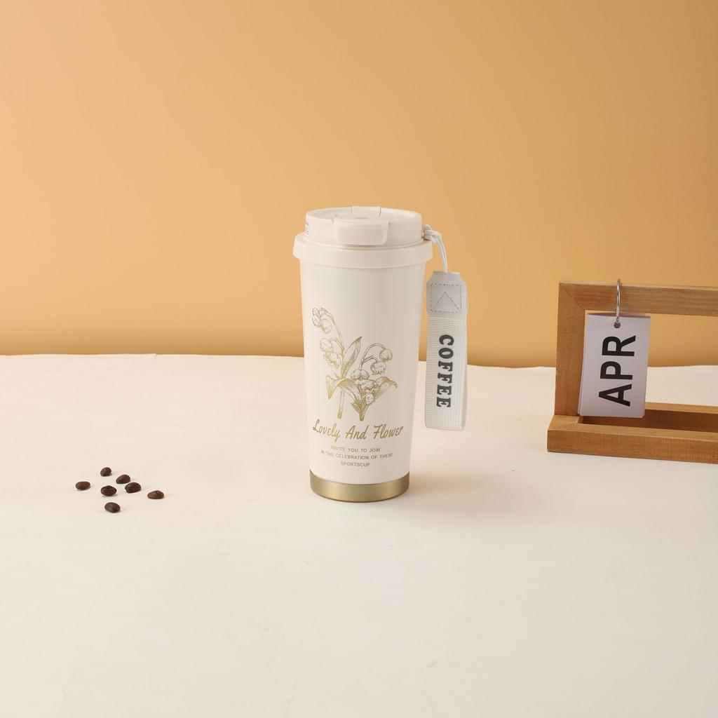Lily Of The Valley Coffee Cup Household Double Drink Straw Cup 316 Stainless Steel Thermos Cup Couple Water Cup Gift Water Cup